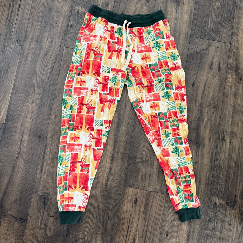 Burts Bees Baby Women Christmas Print Jogger Pajama Bottoms with Drawstring Med